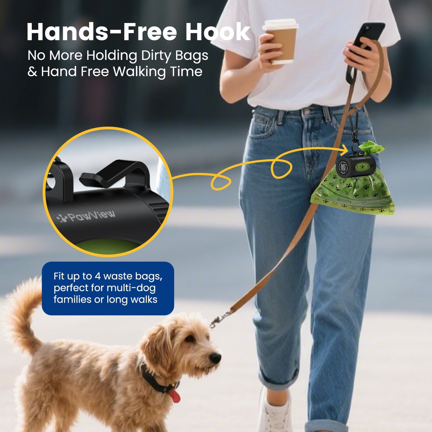 Smart Dog Poop Bag Dispenser – With Carabiner & Rotating Hook for Ultimate Flexibility | 105 Eco Bags & NFC Walk Tracker Included