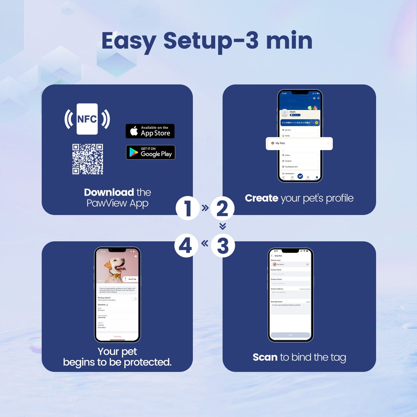 Anti-Loss NFC & QR Code Pet ID Tag, Smart Silent Silicone Pet Tag for Dog and Cat