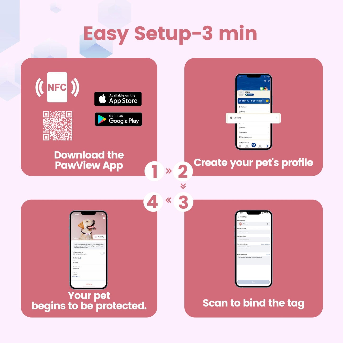 PawView Silent Silicone Smart Pet ID Tag – Bow Tie Style, QR Code & NFC