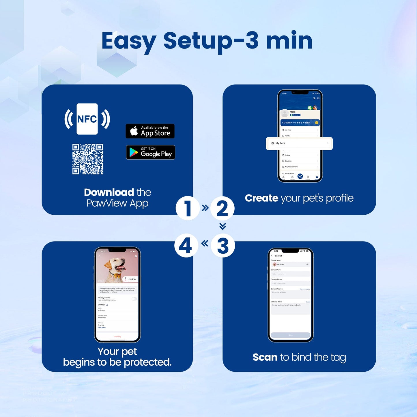 Anti-Loss NFC & QR Code Pet ID Tag, Smart Silent Silicone Pet Tag for Dog and Cat