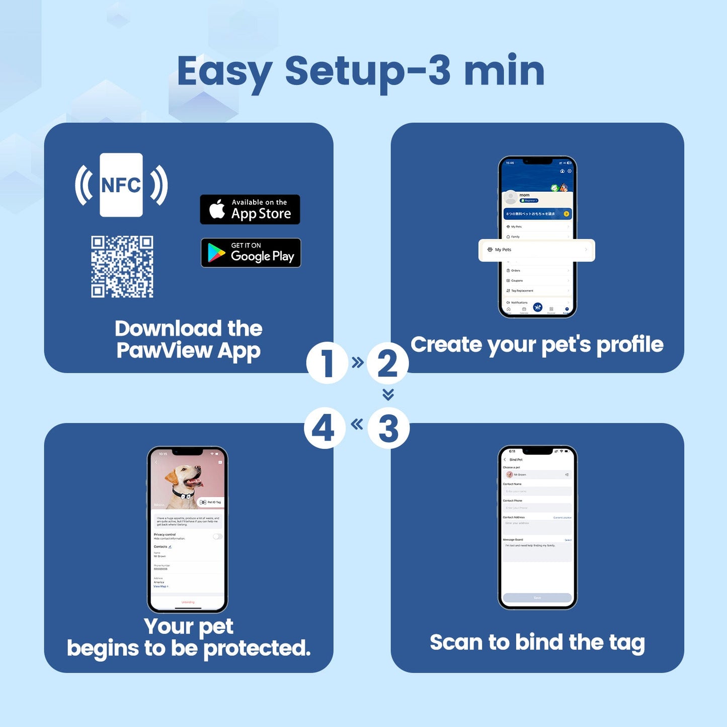 PawView Silent Silicone Smart Pet ID Tag – Bow Tie Style, QR Code & NFC