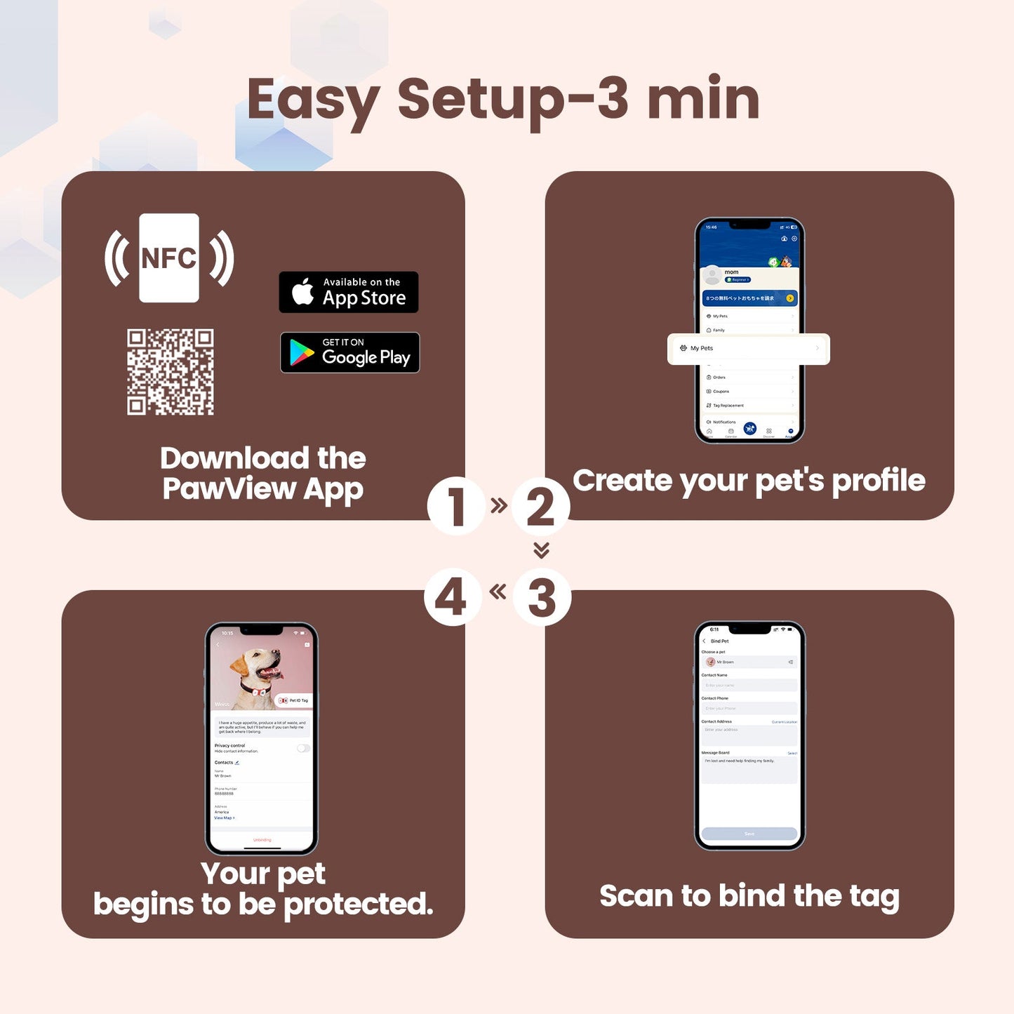 PawView Silent Silicone Smart Pet ID Tag – Bow Tie Style, QR Code & NFC