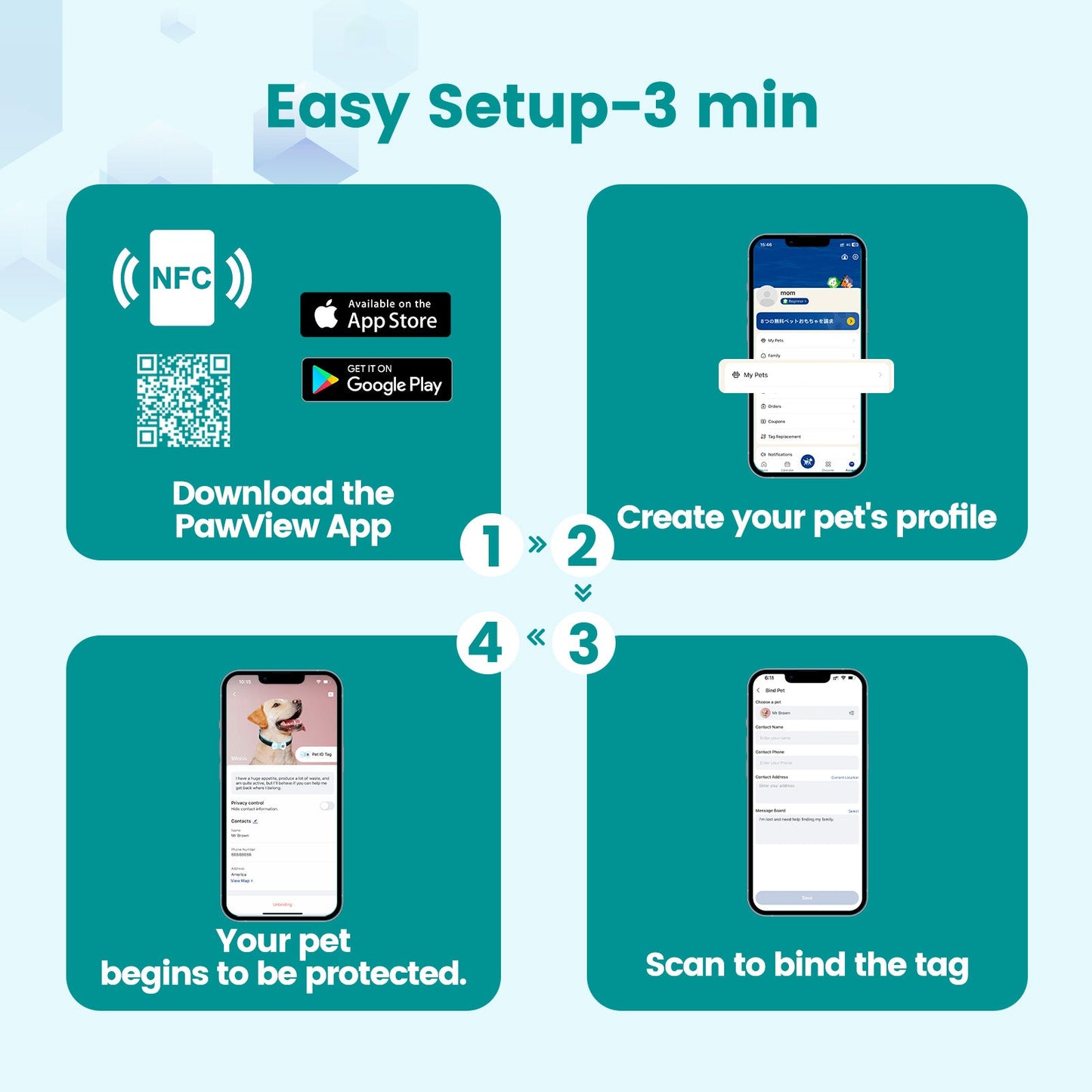 PawView Silent Silicone Smart Pet ID Tag – Bow Tie Style, QR Code & NFC