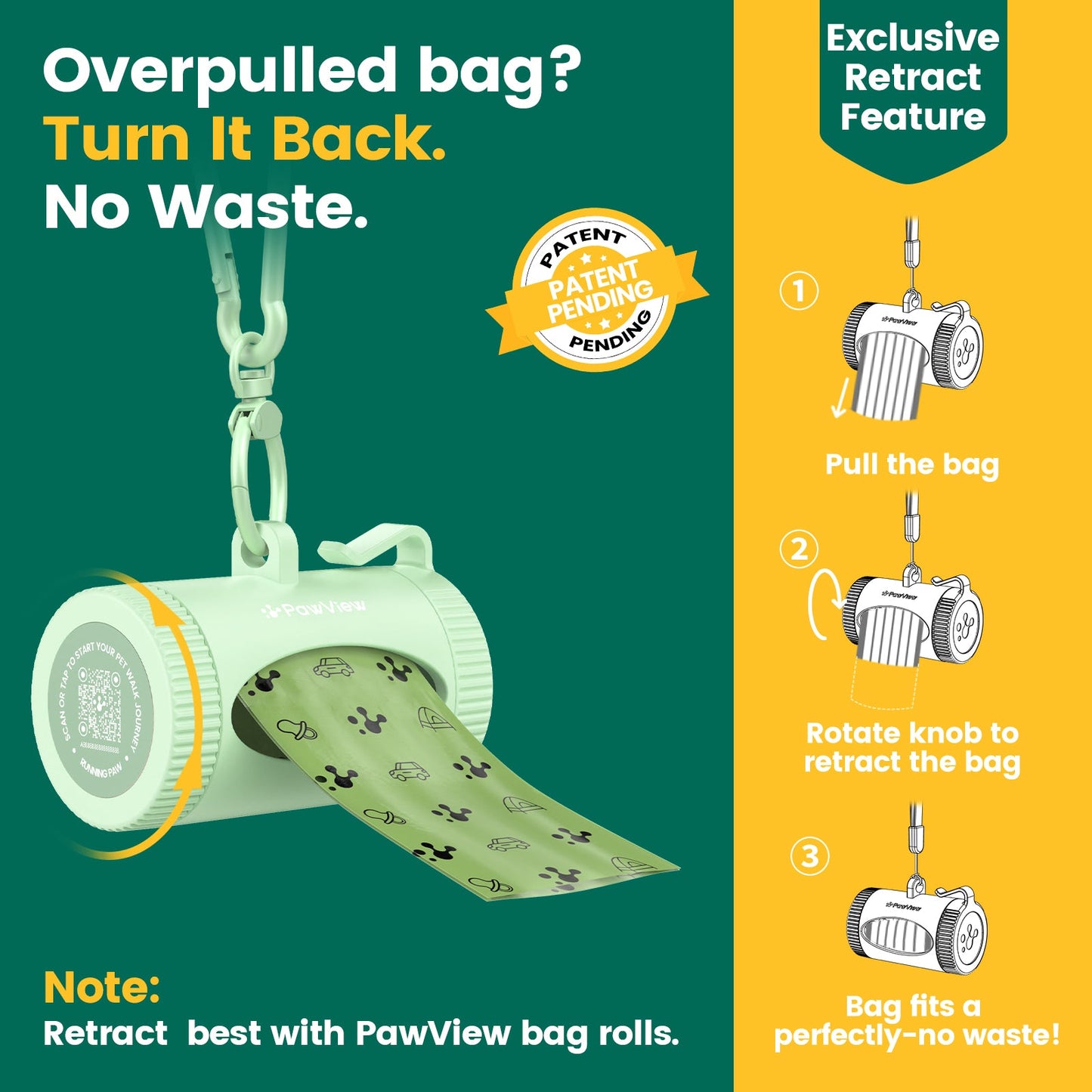 Smart Dog Poop Bag Dispenser – With Carabiner & Rotating Hook for Ultimate Flexibility | 105 Eco Bags & NFC Walk Tracker Included