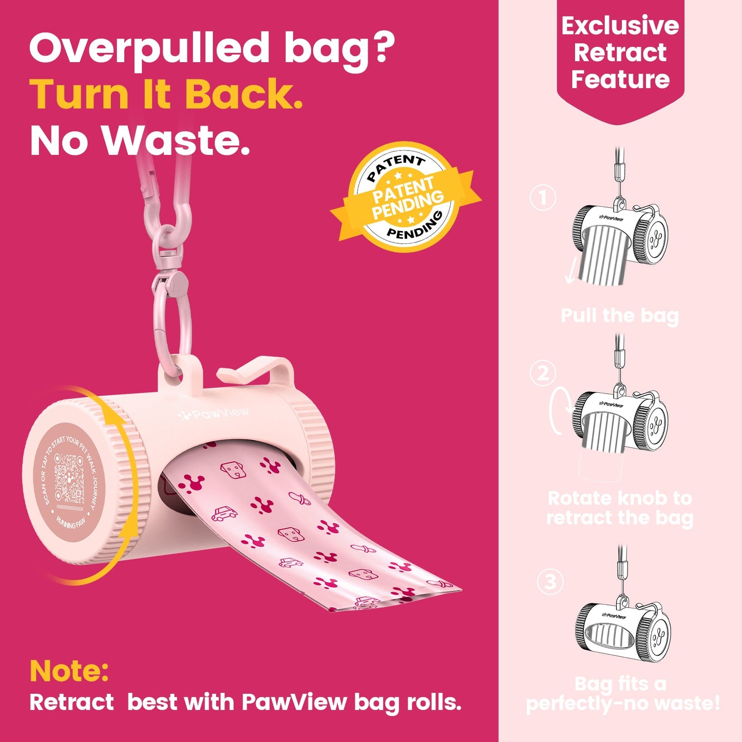 Smart Dog Poop Bag Dispenser – With Carabiner & Rotating Hook for Ultimate Flexibility | 105 Eco Bags & NFC Walk Tracker Included