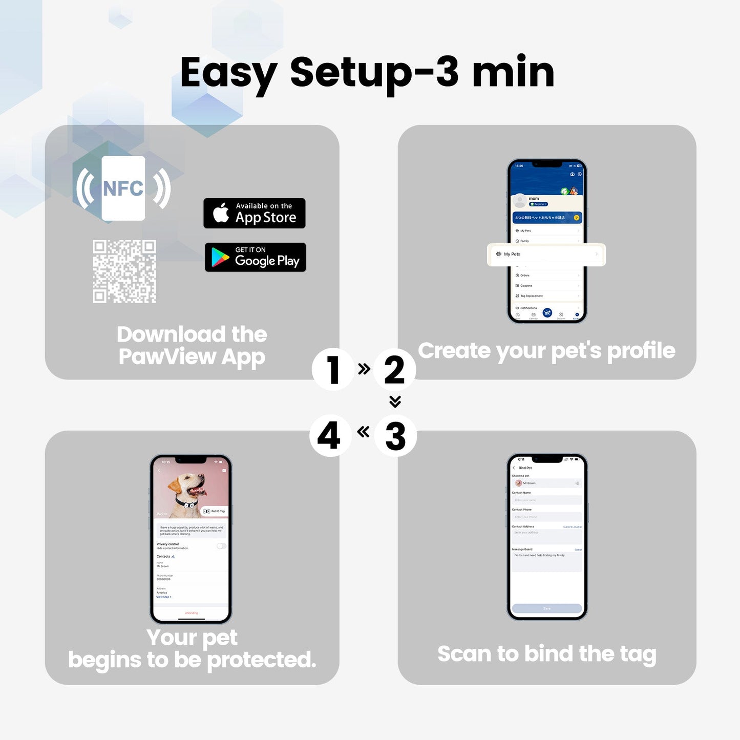 PawView Silent Silicone Smart Pet ID Tag – Bow Tie Style, QR Code & NFC