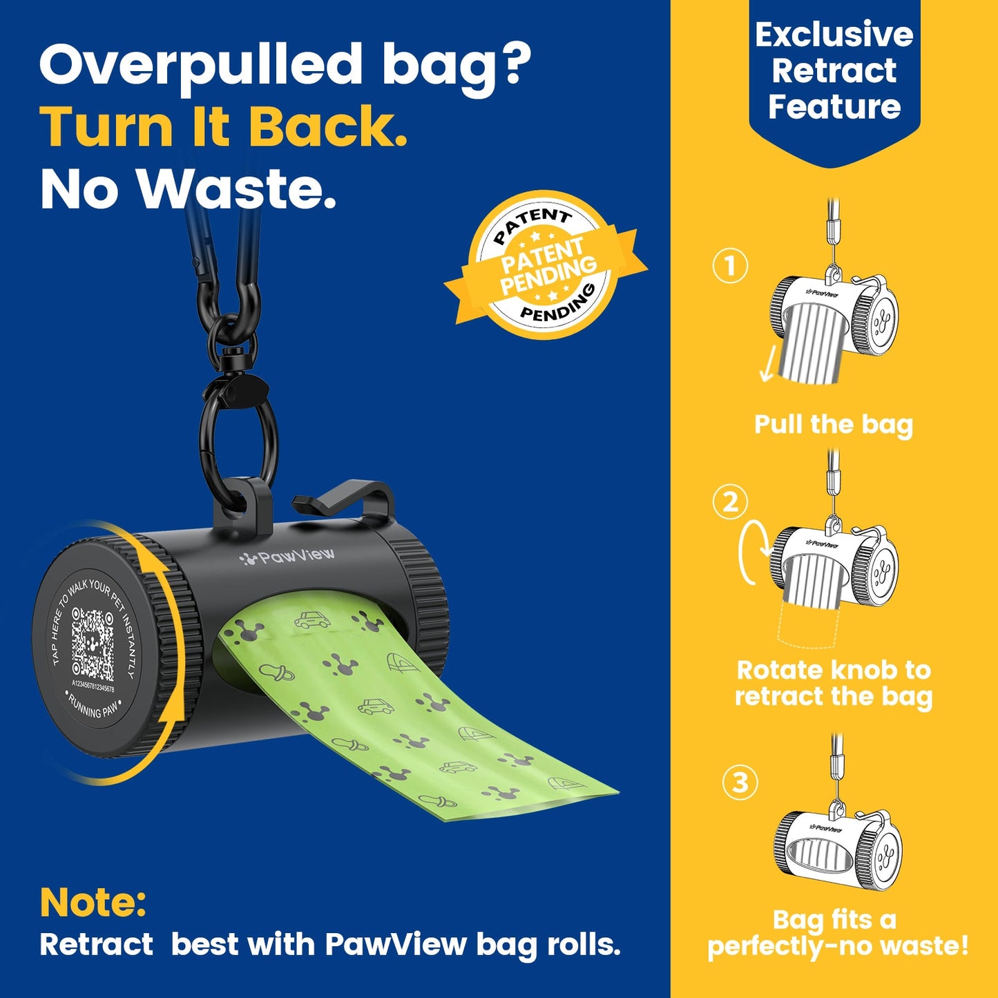 Smart Dog Poop Bag Dispenser – With Carabiner & Rotating Hook for Ultimate Flexibility | 105 Eco Bags & NFC Walk Tracker Included