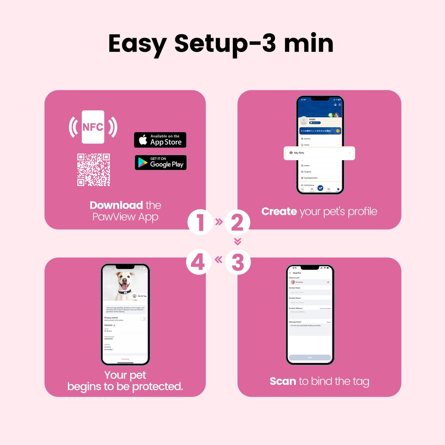 PawView Anti-Loss Smart Pet ID Tag with QR Code Heart