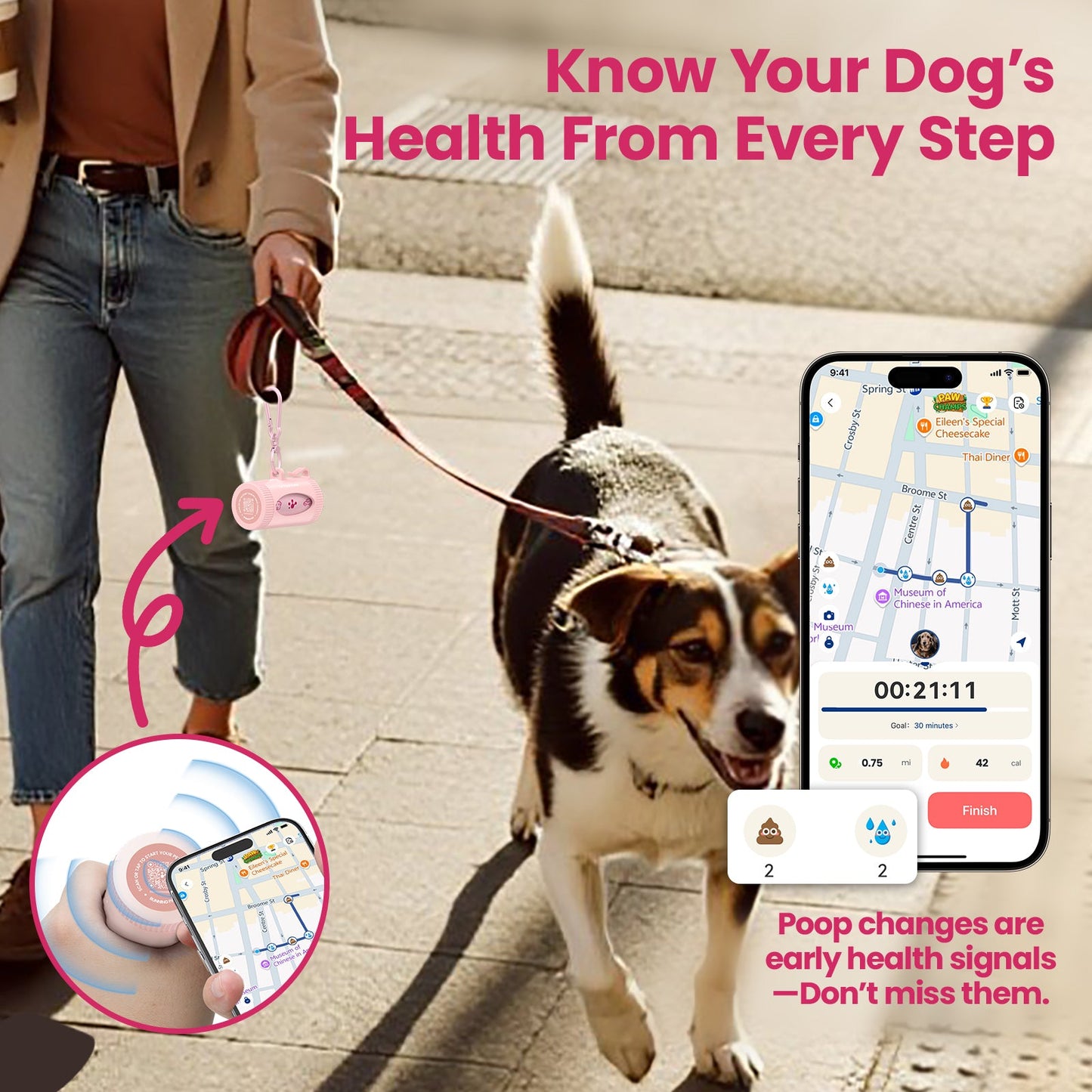 Smart Dog Poop Bag Dispenser – With Carabiner & Rotating Hook for Ultimate Flexibility | 105 Eco Bags & NFC Walk Tracker Included