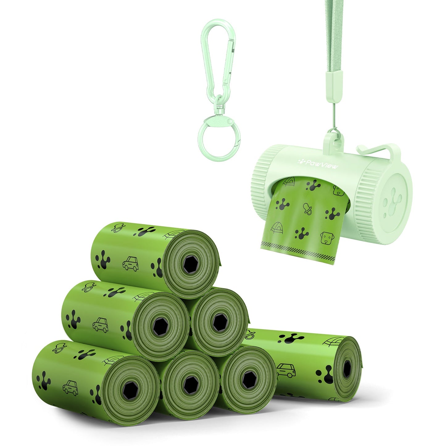 Smart Dog Poop Bag Dispenser – With Carabiner & Rotating Hook for Ultimate Flexibility | 105 Eco Bags & NFC Walk Tracker Included