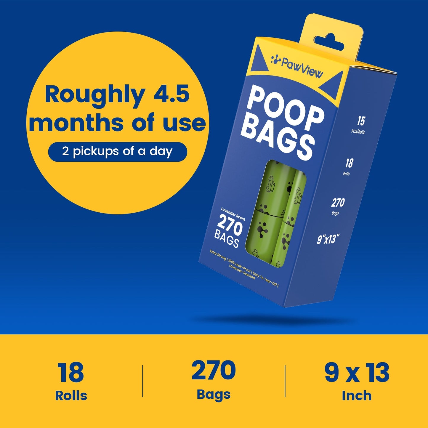 PawView Dog Poop Bags, Guaranteed Leak Proof and Extra Thick Poop Bag Rolls for Dogs, Lavender Scented, 120 Count, 270 Count, 315 Count
