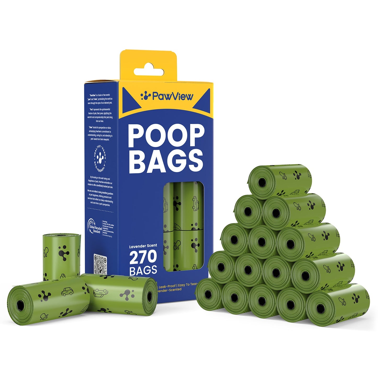 PawView Dog Poop Bags, Guaranteed Leak Proof and Extra Thick Poop Bag Rolls for Dogs, Lavender Scented, 120 Count, 270 Count, 315 Count. SUBSCRIPTION