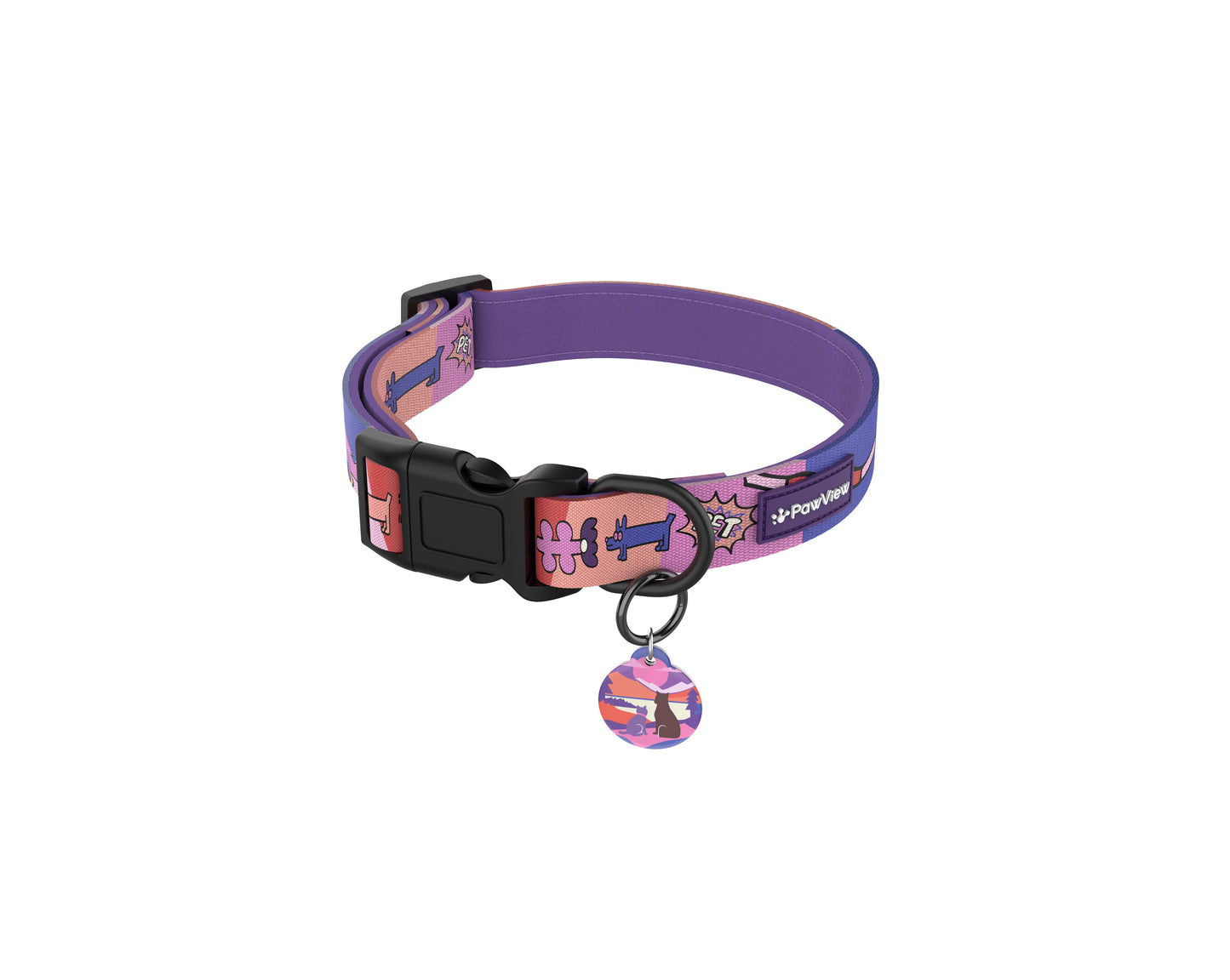 PawView Time Series Dog Collar with QR ID Tag – Sunset Design