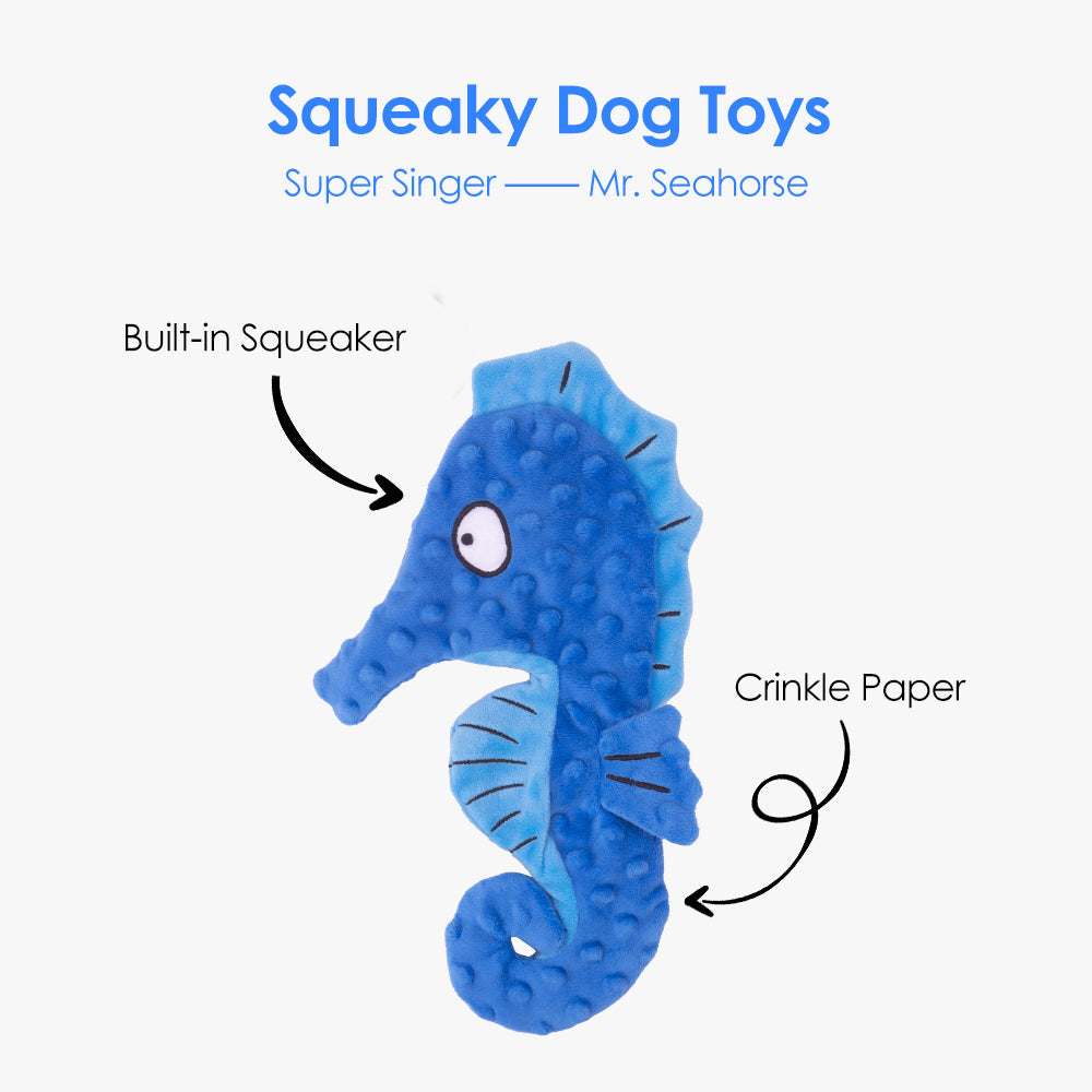Seahorse Plush Dog Toys - Set of 2 Interactive Squeaky Toys for Entertaining Play