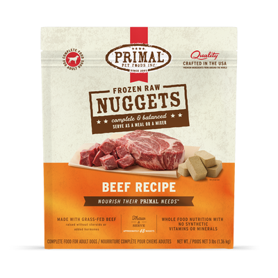 PrimalPetFood Frozen Raw Nuggets Dog Food - Beef Recipe