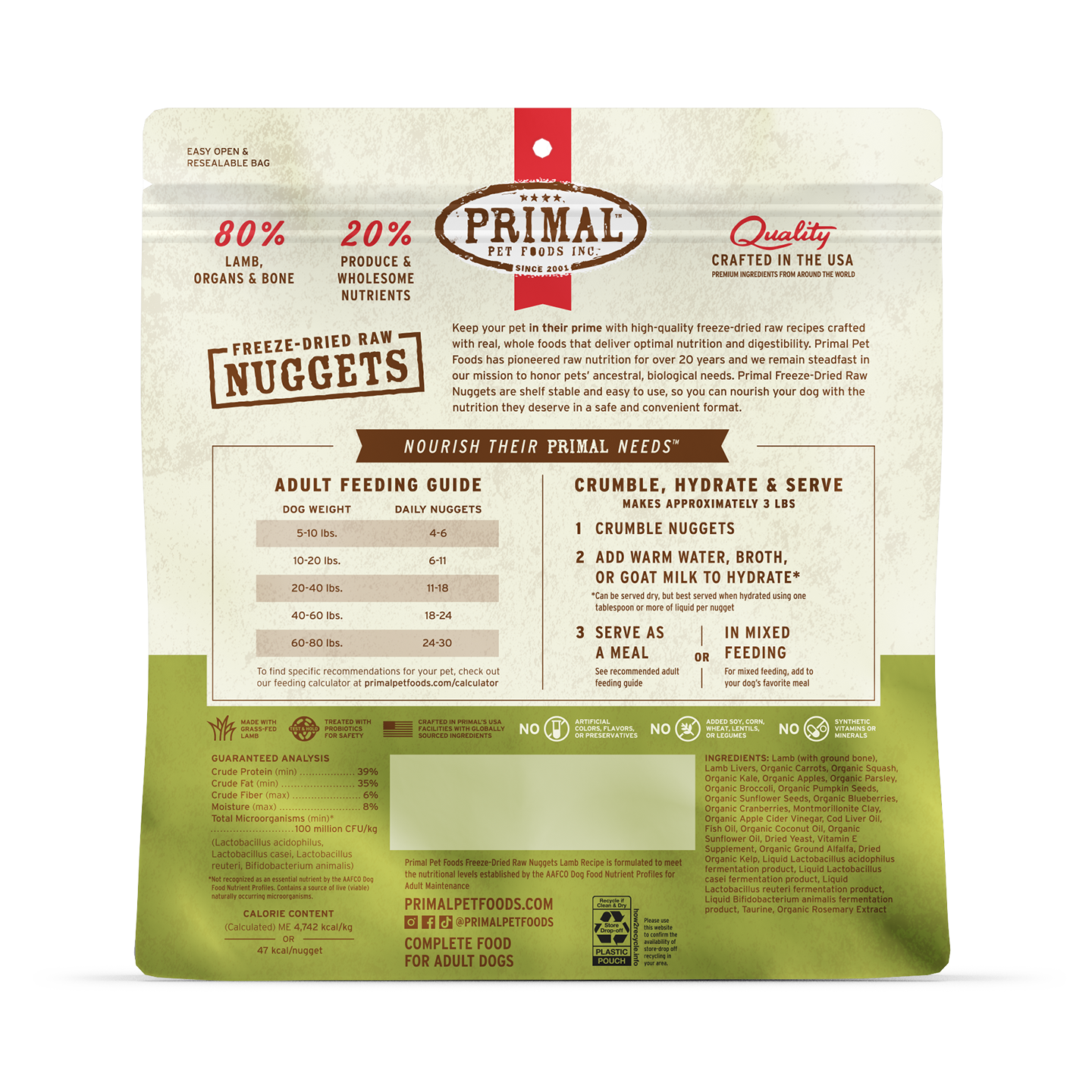 PrimalPetFood Freeze-Dried Raw Nuggets Dog Food - Lamb Recipe