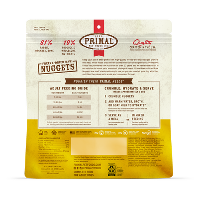 PrimalPetFood Freeze-Dried Raw Nuggets Dog Food - Rabbit Recipe