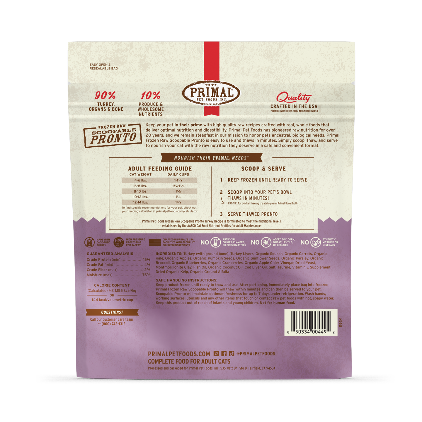 Primal Frozen Raw Scoopable Pronto Cat Food - Turkey Recipe