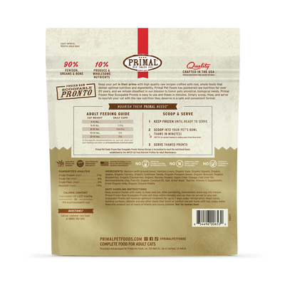 Primal Frozen Raw Scoopable Pronto Cat Food - Venison Recipe