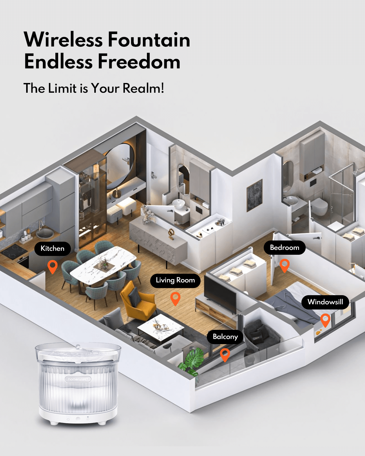 HomerunPET Wireless Pet Water Fountain BF10