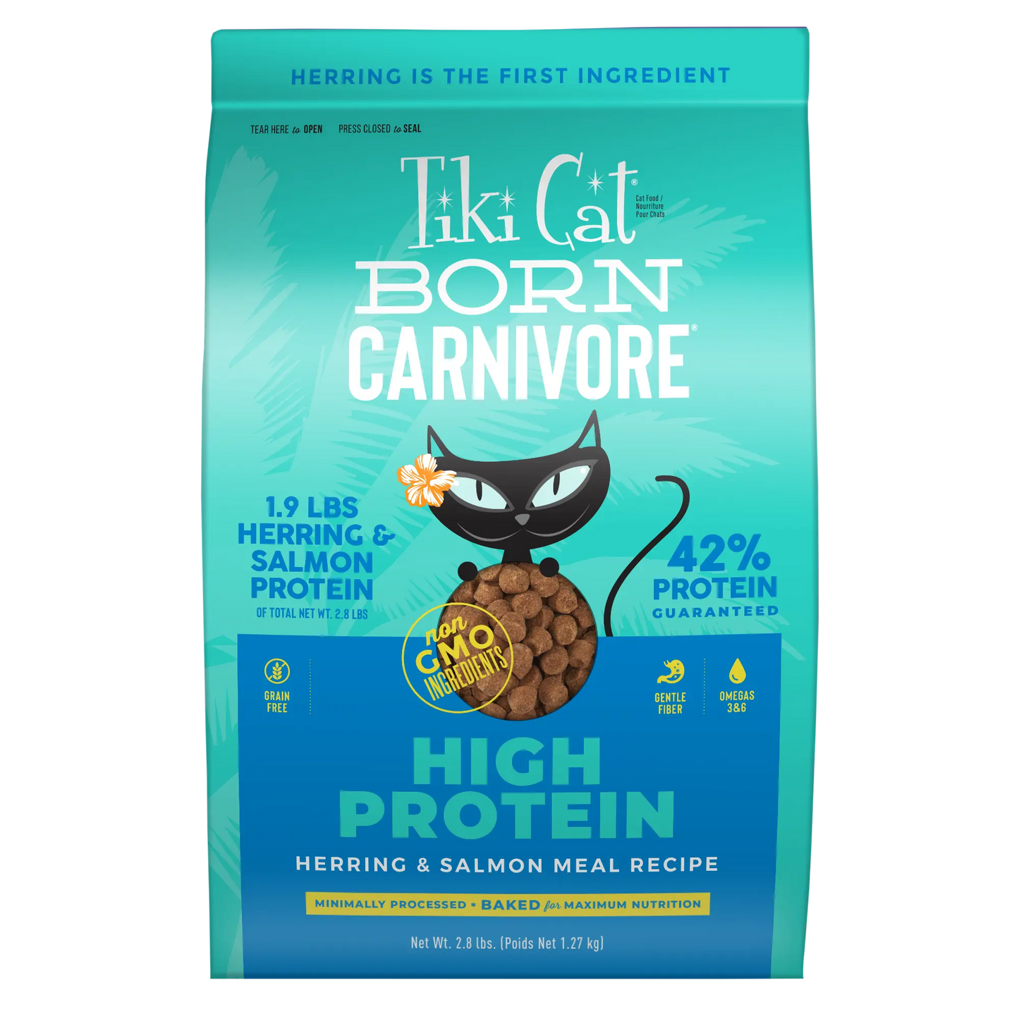 Tiki Cat Born Carnivore, Herring And Salmon Recipe, Dry Cat Food, 2.8-lb Bag