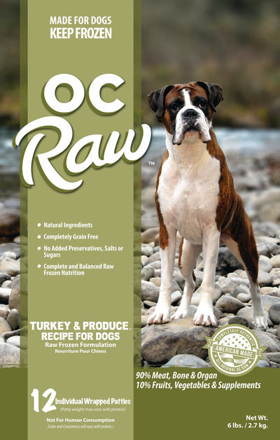 OC Raw Dog Turkey and Produce Patties, Frozen Raw Dog Food, 6lb Bag
