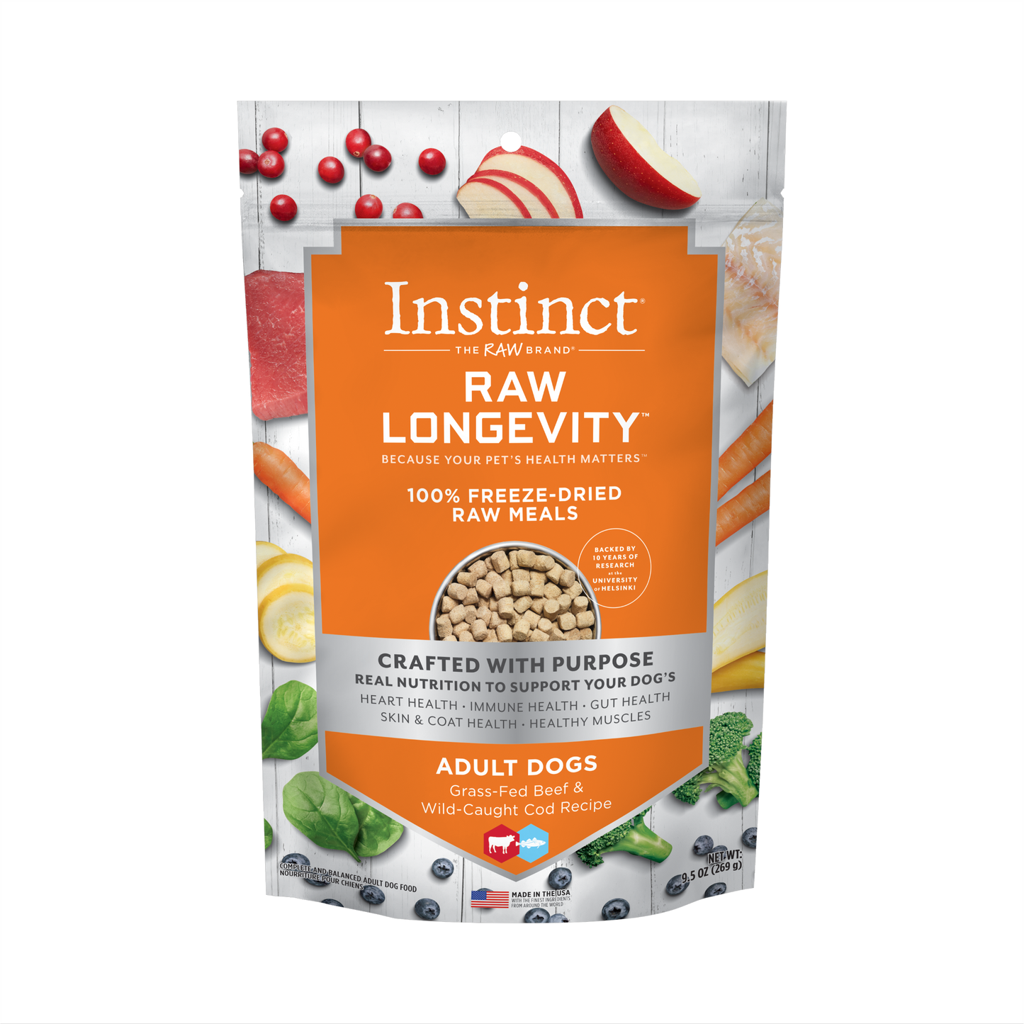 Instinct Raw Longevity Adult Freeze-Dried Beef and Cod Bites Dog Food, 9.5-oz Bag