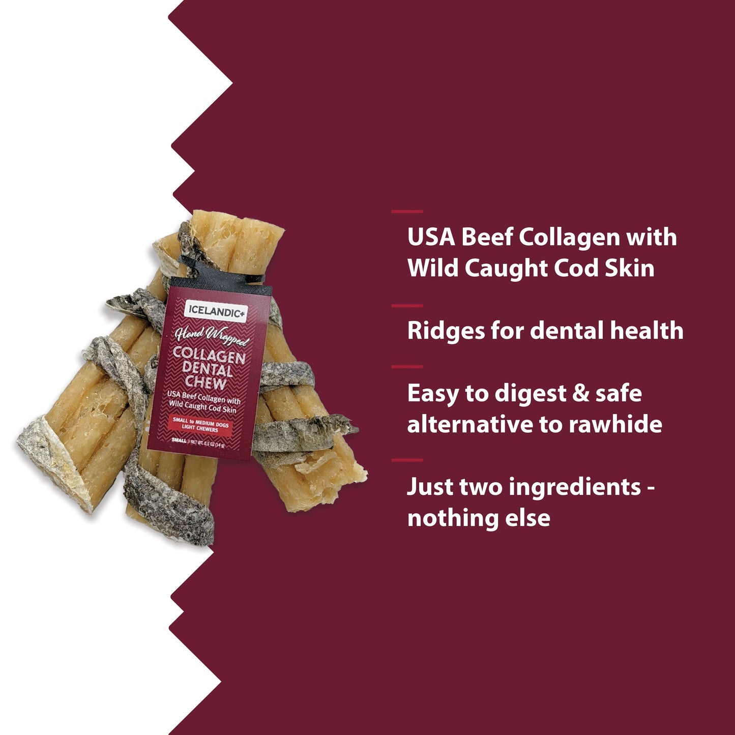 Beef Collagen Dental Chew Wrapped With Cod Skin  4"