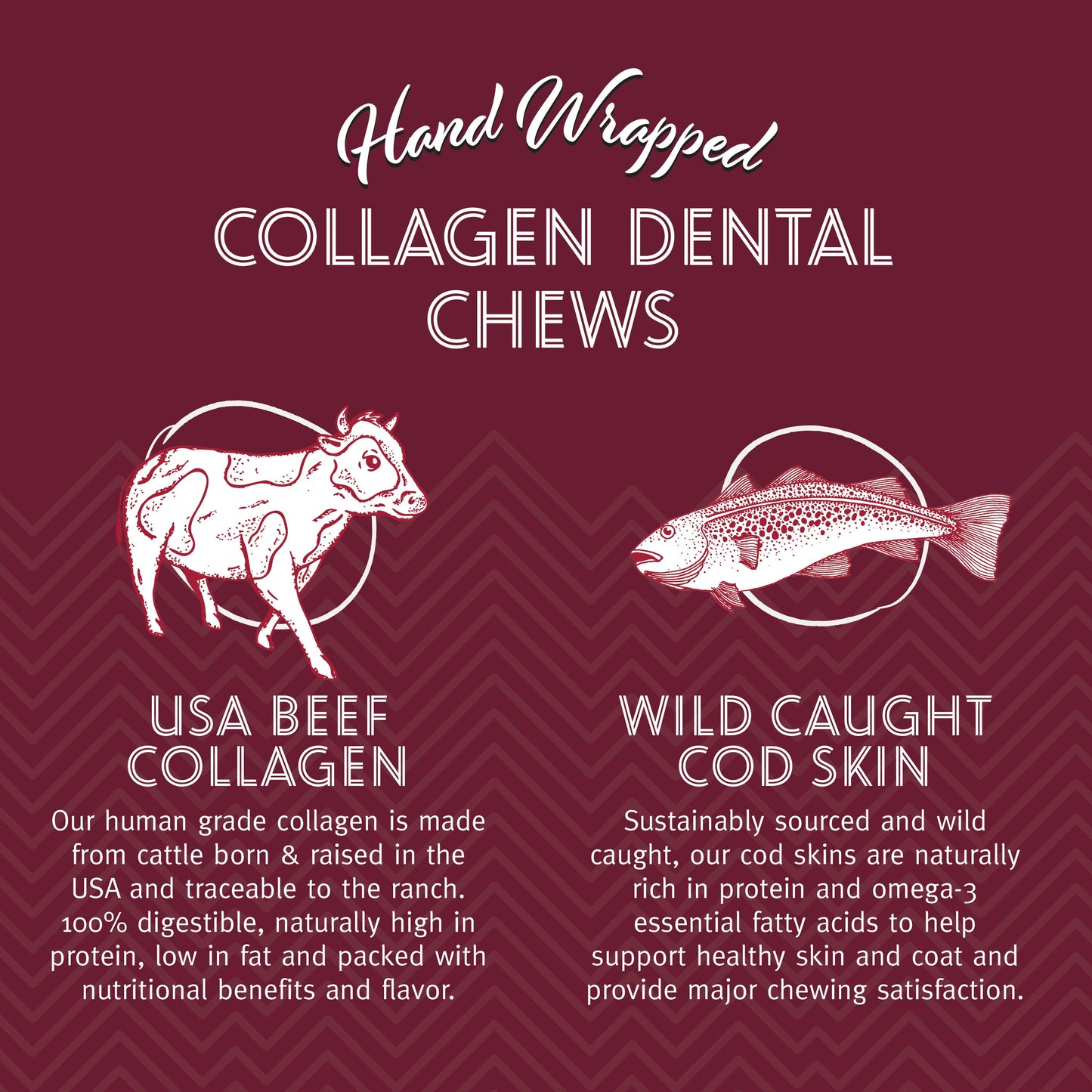 Beef Collagen Dental Chew Wrapped With Cod Skin  4"