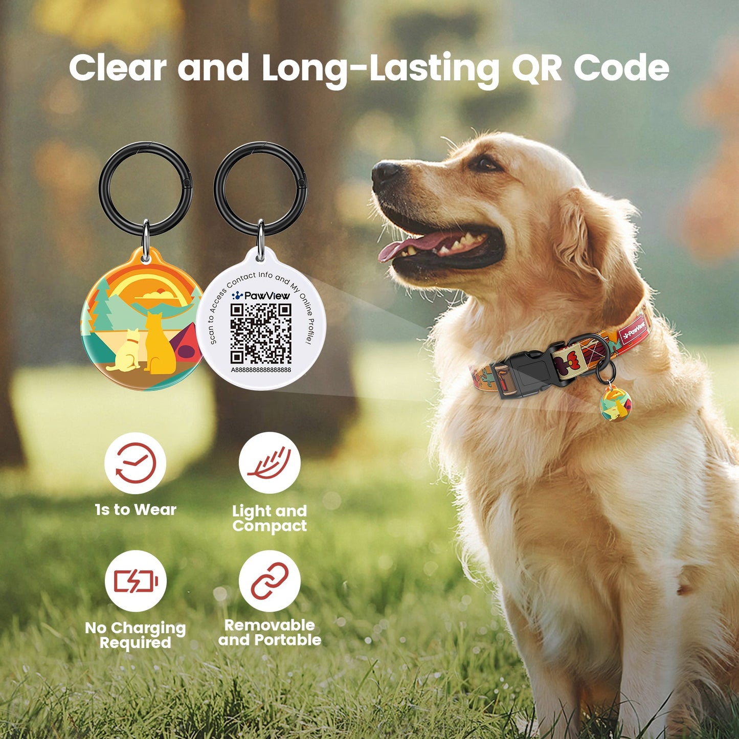 PawView Time Series Dog Collar with QR ID Tag – Sunrise Design