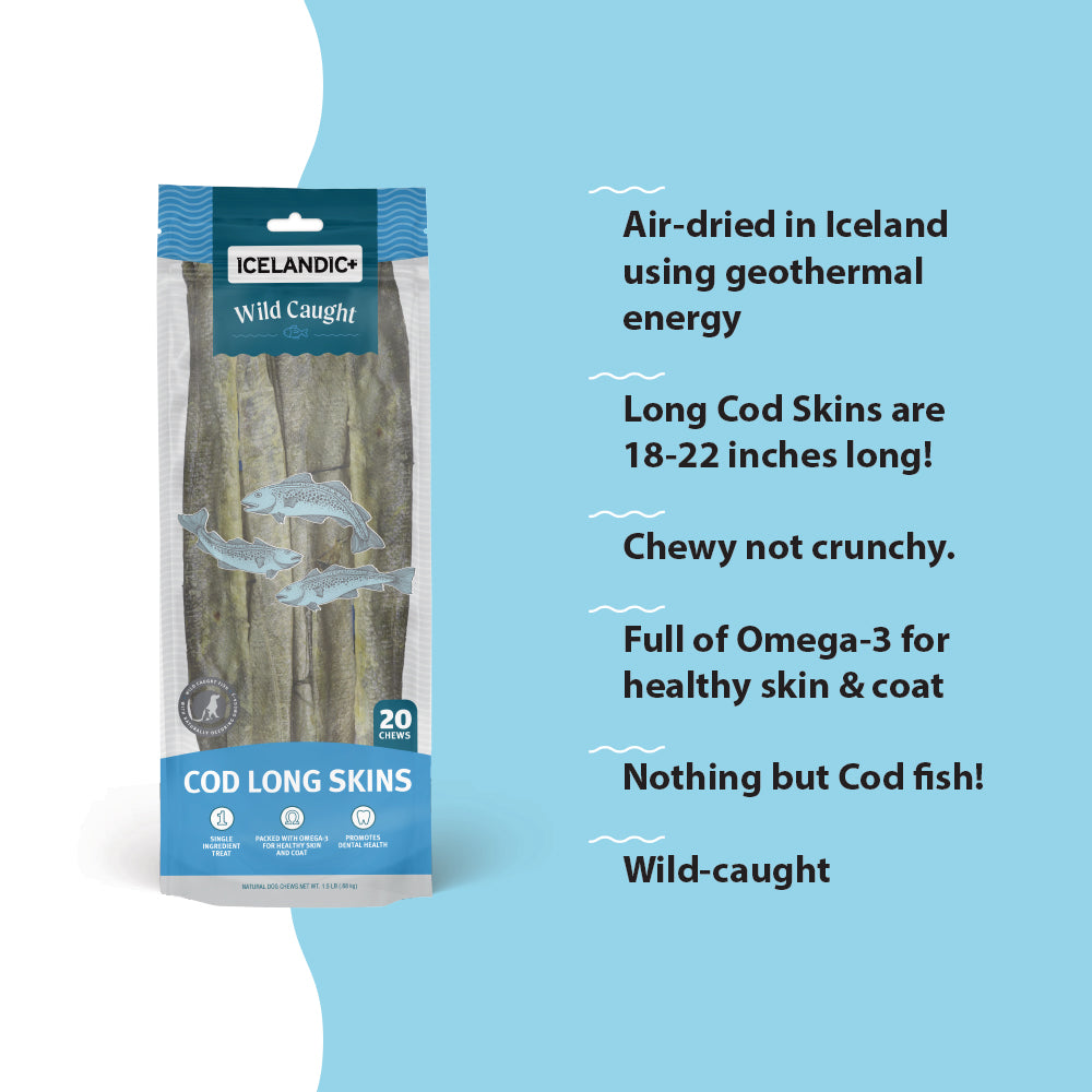 Cod Long Skins Dog Chews (20 Skin Count)
