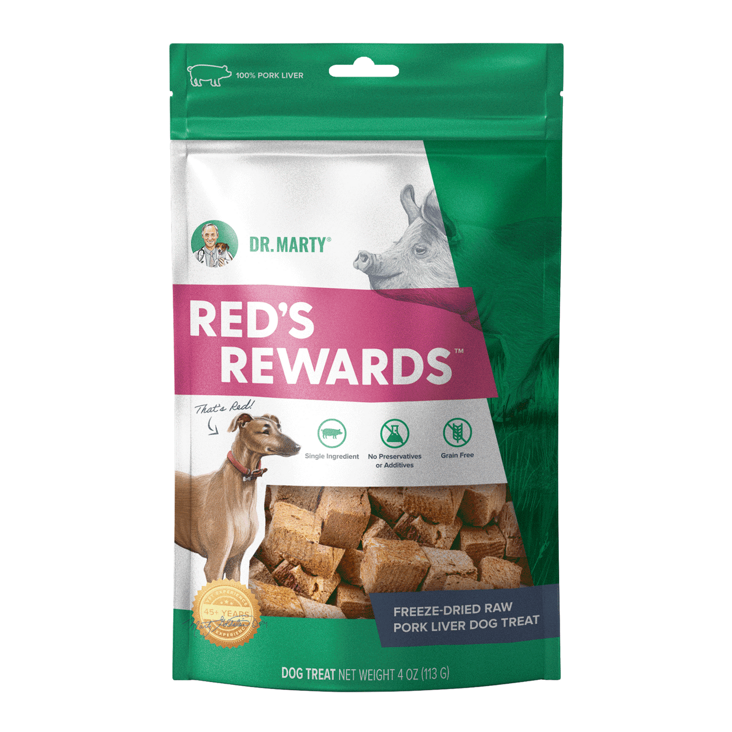 DR. MARTY Red’s Rewards Freeze-Dried Raw Pork Liver Dog Treats