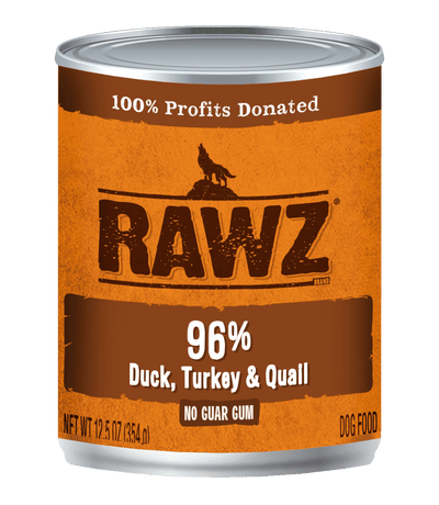 RAWZ® Steam Cooked 96% Duck, Turkey, and Quail Recipe, Wet Dog Food, 12.5oz Case of 12