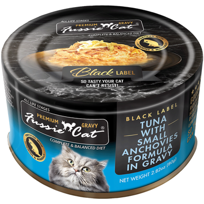 Fussie Cat Tuna With Small Anchovies Formula in Gravy, Wet Cat Food, 2.82-oz Case Of 24
