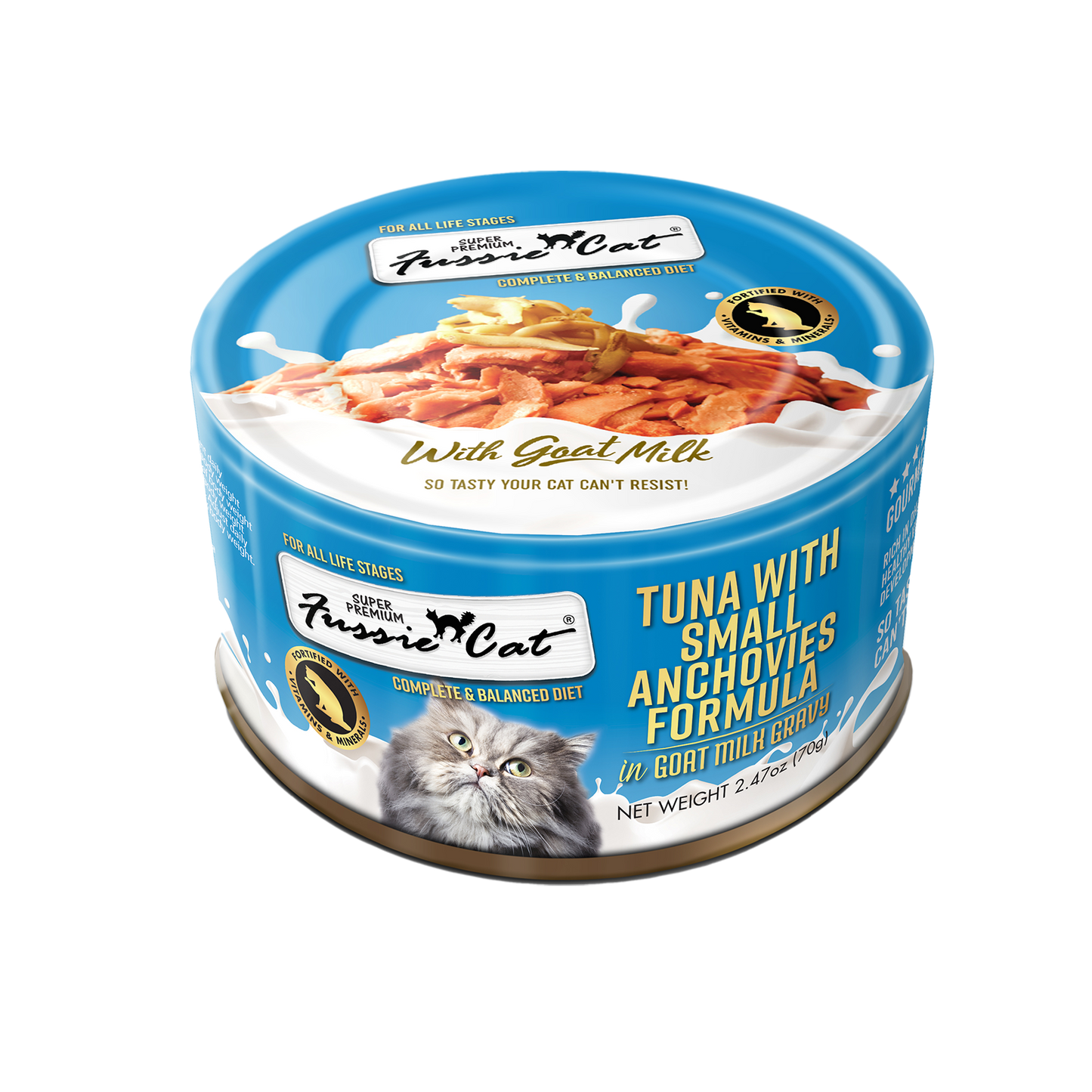 Fussie Cat Tuna With Small Anchovies Formula In Goat Milk Gravy 2.47-oz, Wet Cat Food, Case Of 24