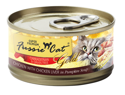 Fussie Cat Gold Chicken, Chicken Liver & Pumpkin Wet Cat Food, 2.82-oz, Case of 24