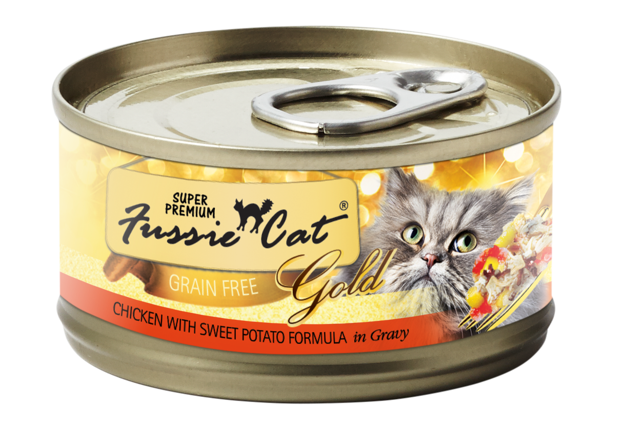Fussie Cat Gold Chicken, Sweet Potato & Gravy Wet Cat Food, 2.82-oz, Case of 24