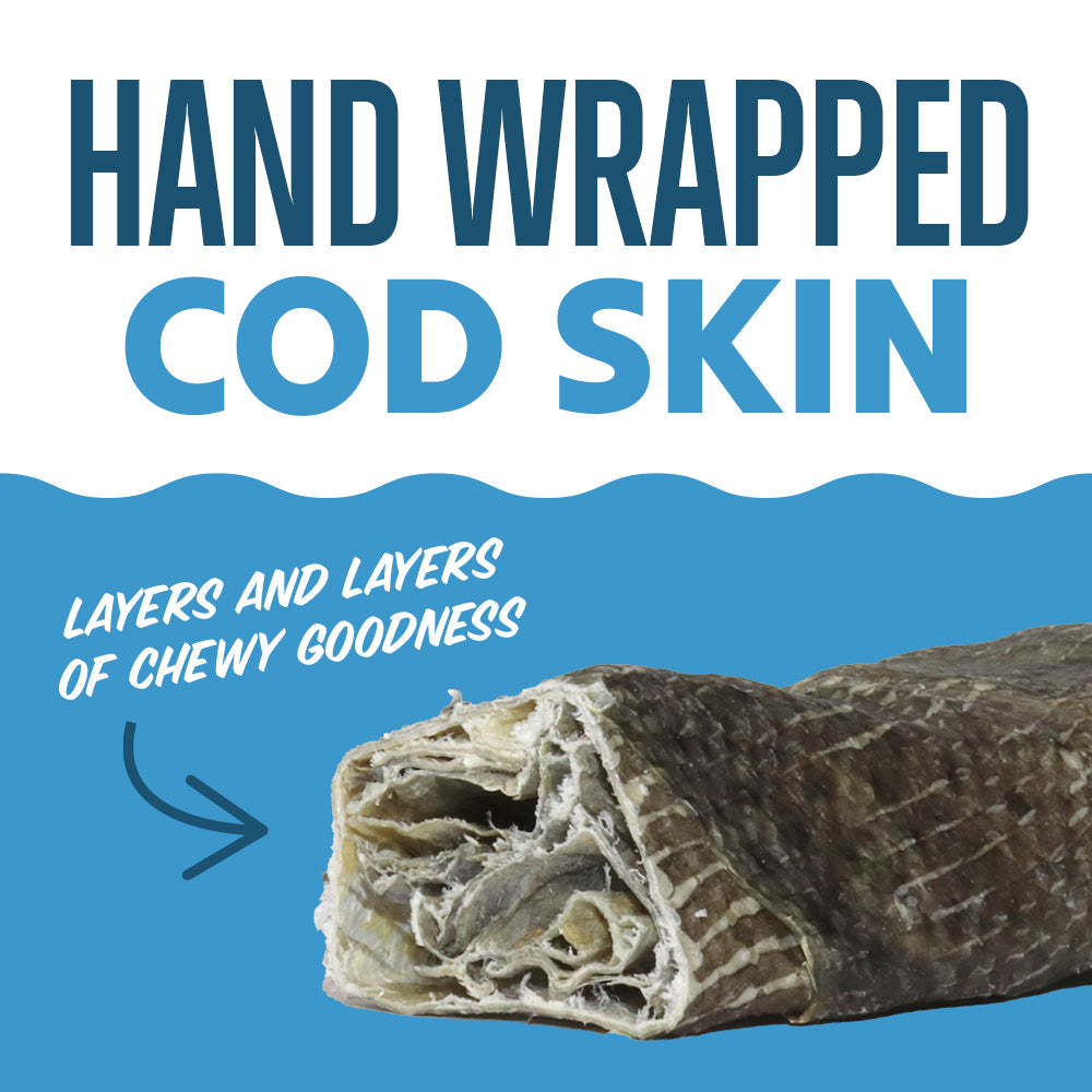 Hand Wrapped Cod Skin Long 10" Chew Sticks for Dogs