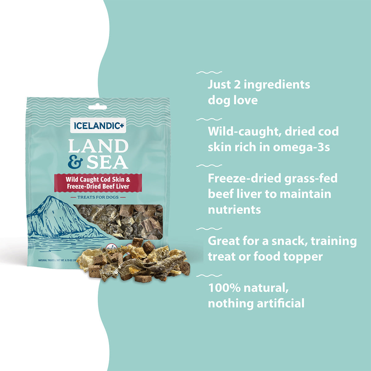 Land & Sea Cod Skin & Freeze-Dried Beef Liver Treats for Dogs