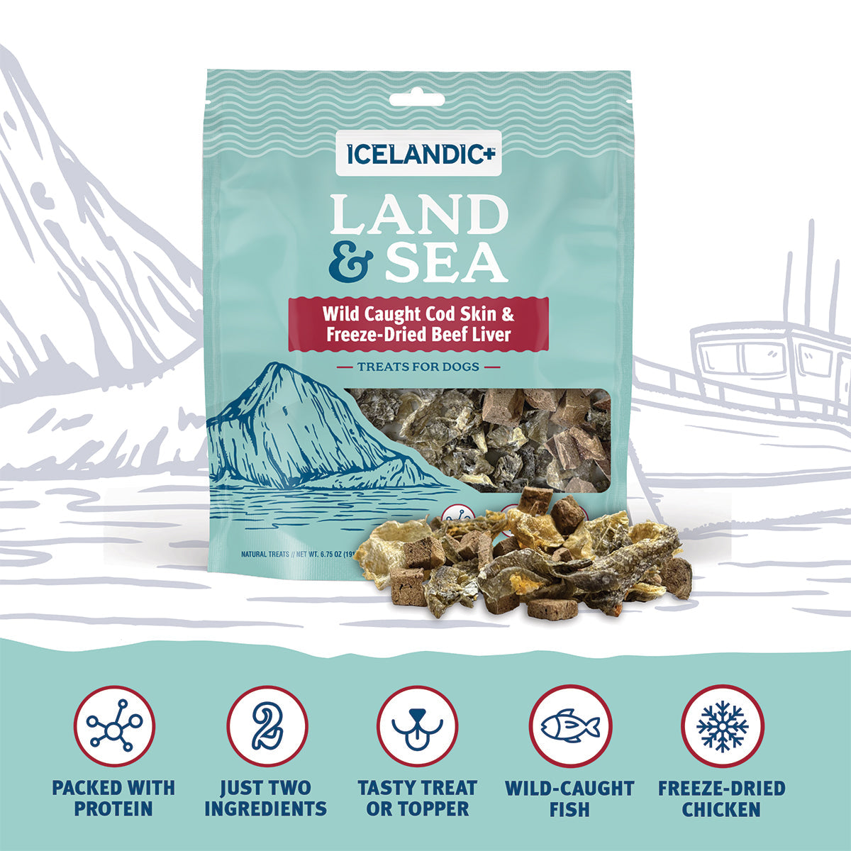 Land & Sea Cod Skin & Freeze-Dried Beef Liver Treats for Dogs