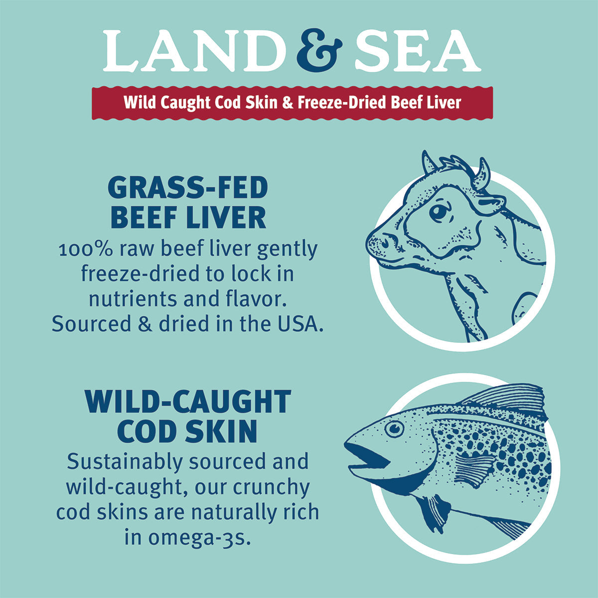 Land & Sea Cod Skin & Freeze-Dried Beef Liver Treats for Dogs