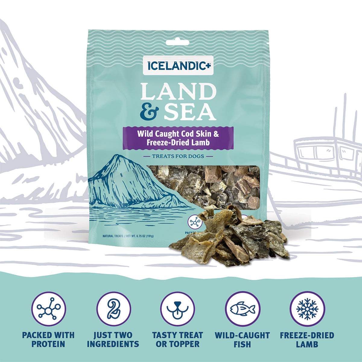 Land & Sea Cod Skin & Freeze-Dried Lamb Treats for Dogs