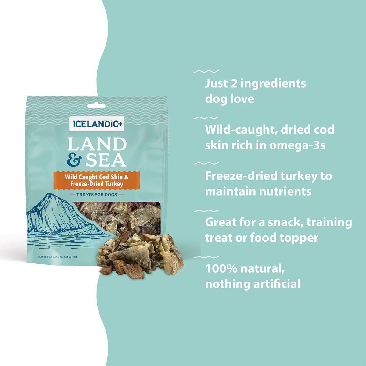 Land & Sea Cod Skin & Freeze-Dried Turkey Treats for Dogs