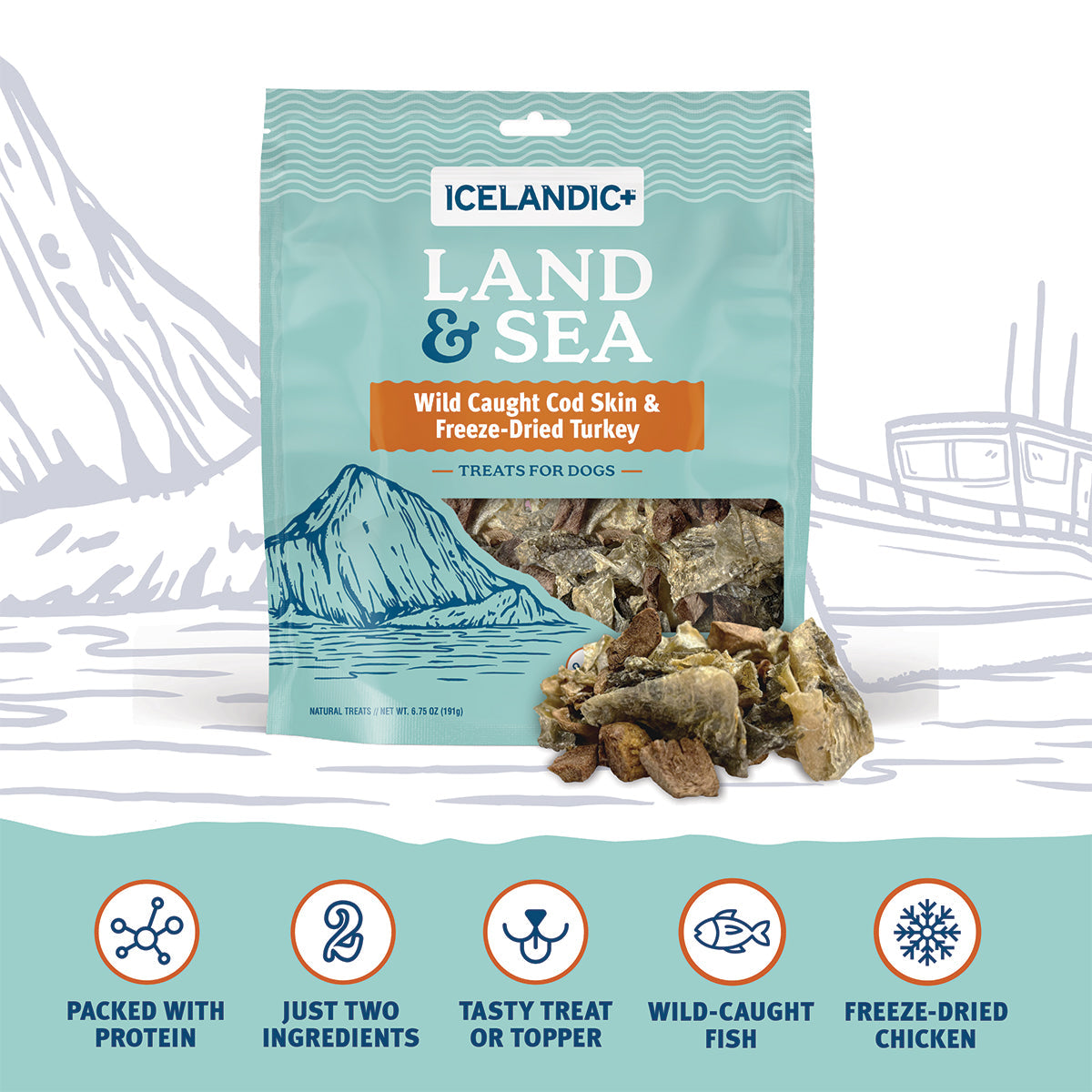 Land & Sea Cod Skin & Freeze-Dried Turkey Treats for Dogs