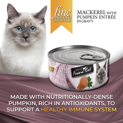 Fussie Cat Fine Dining Mousse Mackerel With Pumpkin Entree In Gravy 2.47-oz, Wet Cat Food, Case Of 24
