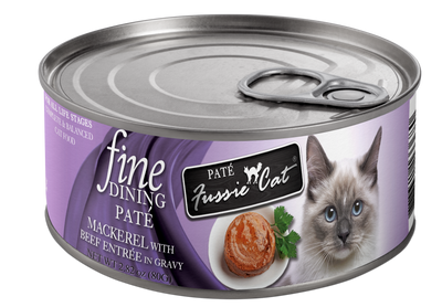 Fussie Cat Fine Dining Pate Mackerel With Beef Entrée In Gravy 2.82-oz, Wet Cat Food, Case Of 24