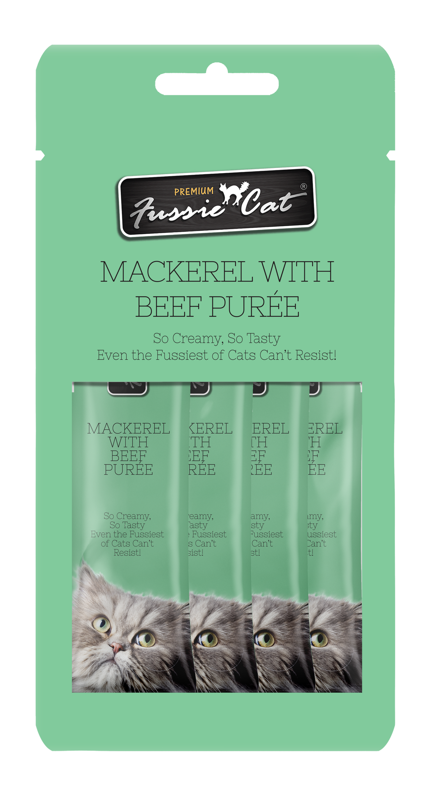 Fussie Cat Mackerel With Beef Purée 0.5-oz, 4-Pack, Cat Treat