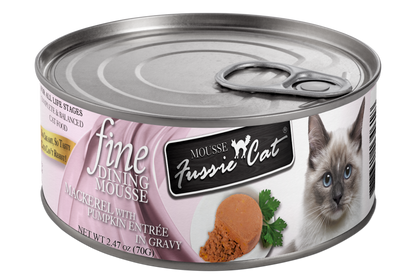 Fussie Cat Fine Dining Mousse Mackerel With Pumpkin Entree In Gravy 2.47-oz, Wet Cat Food, Case Of 24