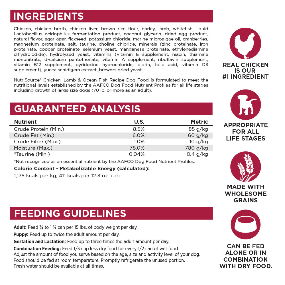 NutriSource Chicken, Lamb & Ocean Fish Canned Dog Food