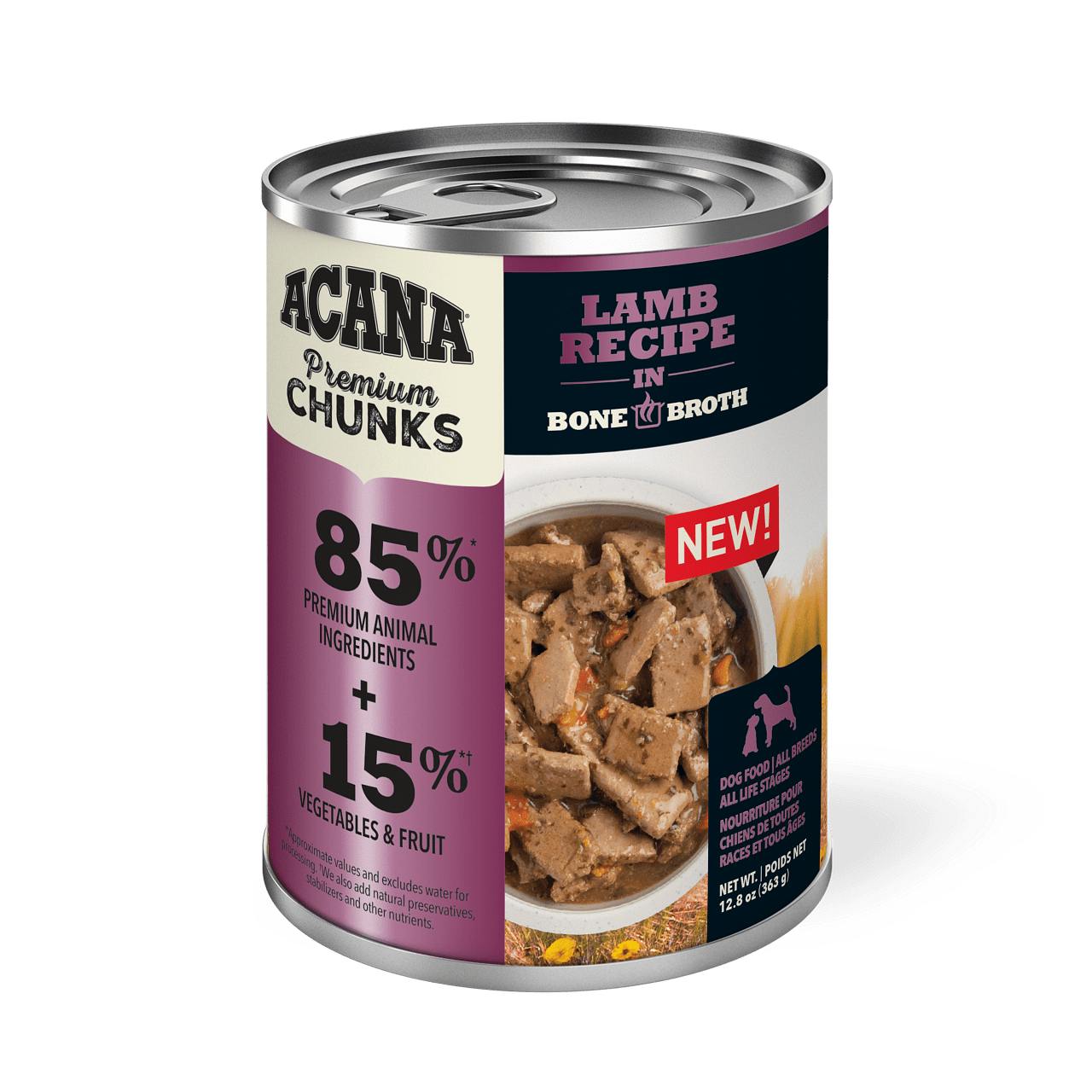 Acana Premium Grain Free Chunks Lamb Recipe in Bone Broth for Dogs